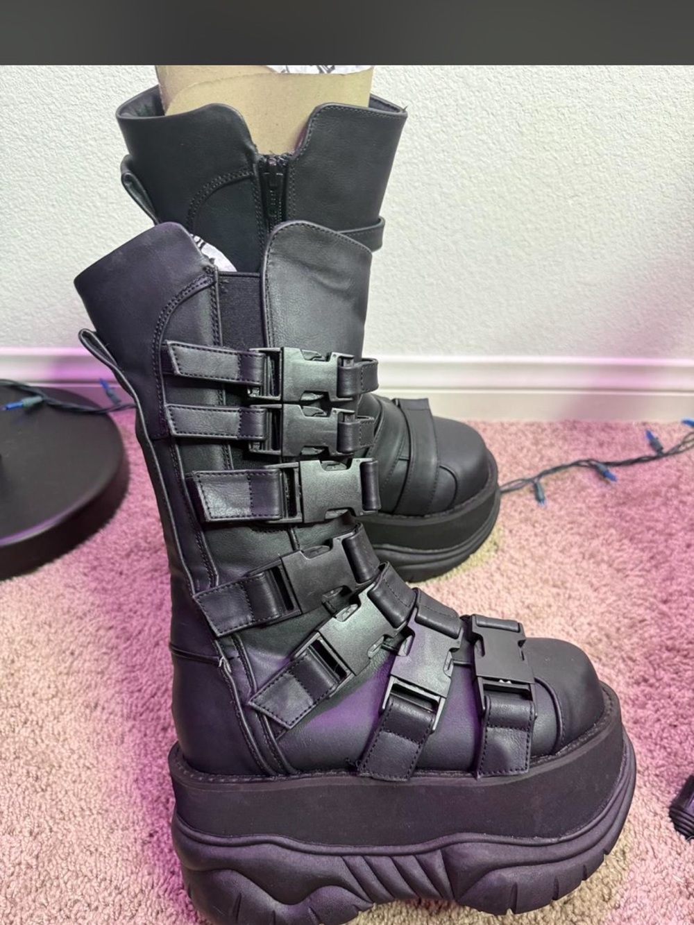 Demonia Neptune 210 men’s 5 Platform Buckle Combat Boots - Black